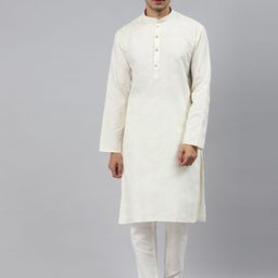 MANQ Men Cream-Coloured Regular Kurta with Pyjamas-picture-14