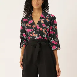 Sleek Italia Shawl Neck Printed Playsuit-image-42