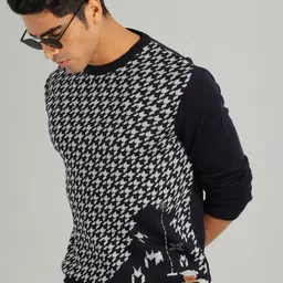 The Roadster Lifestyle Co Men Navy Blue & Grey Printed Sweater-image-82