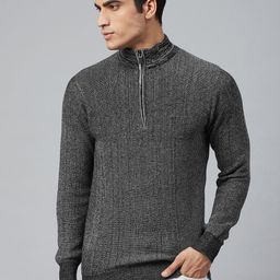 Blackberrys Men Black & Grey Self Design Pullover-image-47