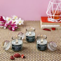 HOSLEY Set of 3 Grey Eucalyptus Mint Fragranced 4inch Wax Jar Candles-6