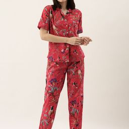 SANSKRUTIHOMES Women Red & Grey Printed  Pure Cotton Night suit-picture-8