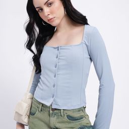 glitchez Feminine Fusion Square Neck Front-Open Fitted Top-3