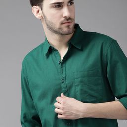 Roadster Men Green Pure Cotton Solid Sustainable Casual Shirt-image-65