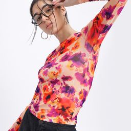 glitchez Floral Bing Fitted Mesh Top-image-47