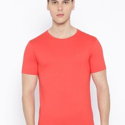 Chkokko Men Coral Pink Solid Round Neck T-shirt-image-46