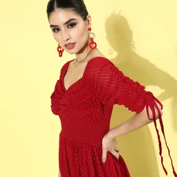 plusS Women Red Printed Fit & Flare Dress-image-39