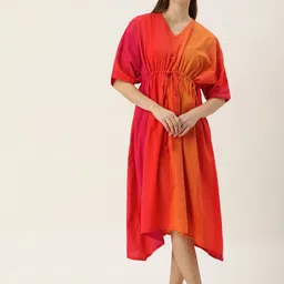 Clt.s Colourblocked Pure Cotton Swimwear Kaftan Cover Up Dress-image-12