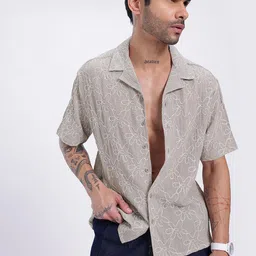 glitchez Tropical Threads Embroidered Relaxed Fit Shirt-image-14
