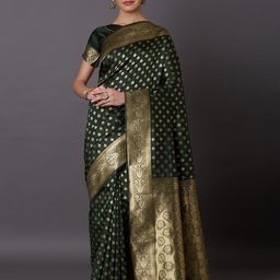 Mitera Olive Green & Gold-Coloured Silk Blend Woven Design Kanjeevaram Saree-picture-24