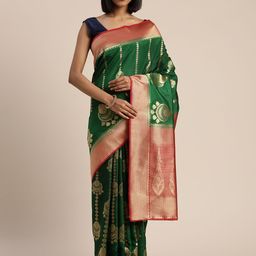 MIMOSA Green & Gold-Toned Art Silk Woven Design Kanjeevaram Saree-image-89