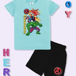 YK Disney Boys Avengers Printed Pure Cotton T-shirt with Shorts-image-12