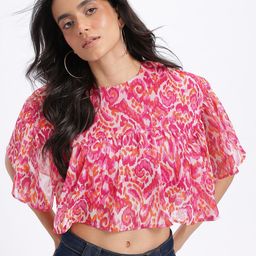glitchez Abstract Print Gathered A-Line Crop Top-picture-23