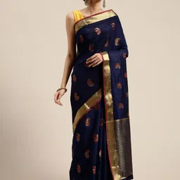 MIMOSA Navy Blue & Maroon Art Silk Woven Design Kanjeevaram Saree-picture-14