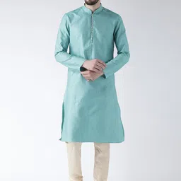 LAMAAYA Men Blue Woven Design Straight Banarasi Silk Kurta-picture-51