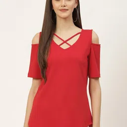 BRINNS Red Solid Cotton Top-image-0