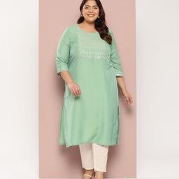 Sztori Plus Size Ethnic Motifs Embroidered Sequinned Gotta Patti Detailed Kurta-20