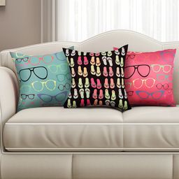SEJ by Nisha Gupta Multicoloured Set of 3 Printed 16" x 16" Square Cushion Covers-10