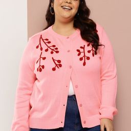 Sztori Plus Size Floral Embroidered Acrylic Cardigan-image-63