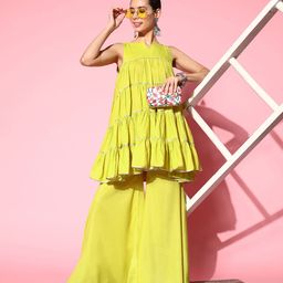 Inddus Women Tiered Gotta Patti Kurta with Sharara-picture-29