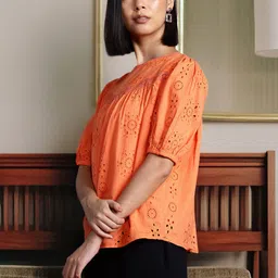 all about you Embroidered Puff Sleeve Cotton Top-image-44