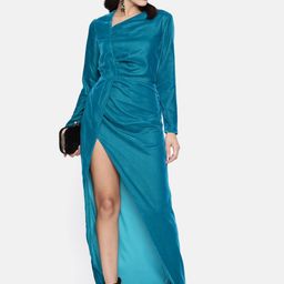 DODO & MOA Teal Blue Velvet Draped Maxi Dress-picture-7
