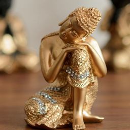 eCraftIndia Gold-Toned Handcrafted Buddha on Knee Polyresin Showpiece-image-48