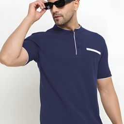 REYA Men Solid Mandarin Collar Cotton T-shirt-image-64