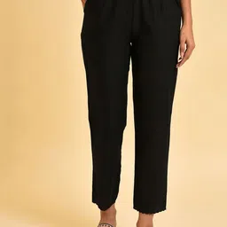 W Women Black Ethnic Motifs Printed Trousers-picture-41