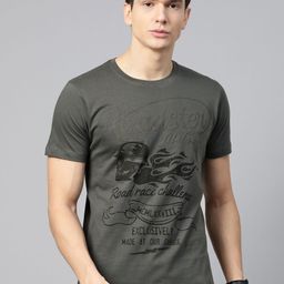Roadster Men Charcoal Grey Printed Round Neck T-shirt-image-72