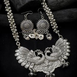 Silvermerc Designs Silver-Plated Peacock-Shaped Oxidised Jewellery Set-picture-17