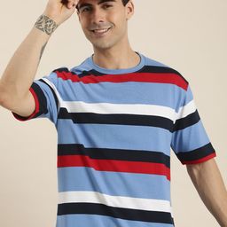HERE&NOW Men Multi Or Variegated Stripes Round Neck Knitted T-shirt-image-49