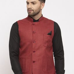 KLOTTHE Men Maroon Solid Nehru Jacket-41