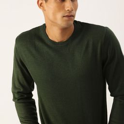 SINGLE Men Olive Green Solid Round Neck Pullover Sweater-image-67