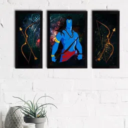 eCraftIndia Set of 3 Blue & Green Lord Ram Satin Matt Textured UV Art Paintings-image-71