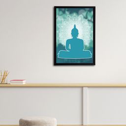 eCraftIndia Blue & White Meditating Lord Buddha Satin Matt Texture Framed UV Wall Art-image-69