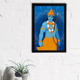 eCraftIndia Blue & Mustard Orange Lord Ram Satin Matt Textured UV Wall Art-image-50