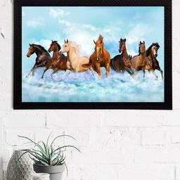 eCraftIndia Blue & Brown 7 Lucky Running Horses Satin Matt Textured UV Wall Painting-image-67