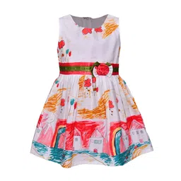 Wish Karo Girls White & Pink Printed Fit and Flare Dress-image-12