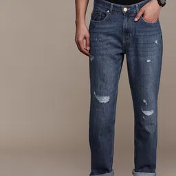 FORCE IX Men Slim Fit Mildly Distressed Light Fade Pure Cotton Jeans-image-9