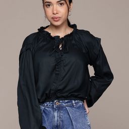 Nautica Tie-Up Neck Puff Sleeve Ruffles Top-picture-11