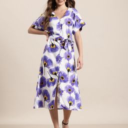 HERE&NOW Floral Print Flared Sleeve Midi Dress-image-74