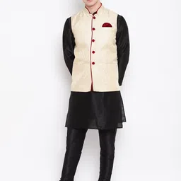 MAG Men Black & Cream-Coloured Solid Kurta with Churidar-picture-26