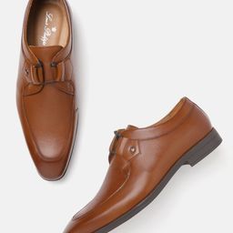 Louis Philippe Men Tan Brown Textured Leather Formal Derbys-image-54