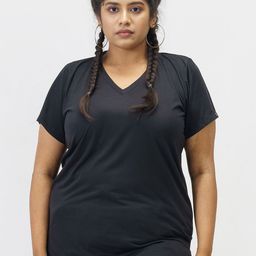 SPIRIT ANIMAL Women Plus Size Black V-Neck T-shirt-image-48