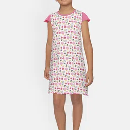 SINI MINI Girls White & Pink Printed Nightdress-image-82