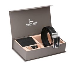 Pacific Gold Men Black & Silver-Toned Genuine Leather Accessory Gift Set-image-77