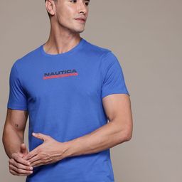 Nautica Brand Logo Printed Pure Cotton T-shirt-image-68