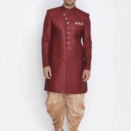 VASTRAMAY Men Maroon & Gold-Toned Sherwani Set-image-66