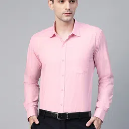 MANQ Men Pink Semi-Slim Fit Solid Formal Shirt-image-4